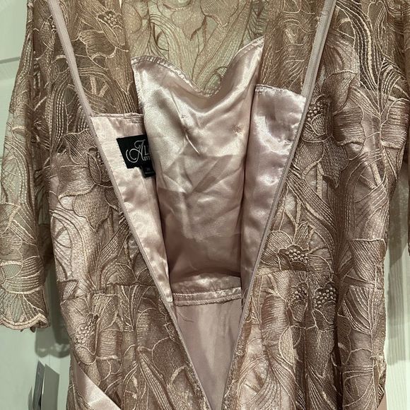 Dress Alex Evenings Lace flowers Dusty Rose Tea Length sz20 3/4 sleeves - Picture 9 of 12